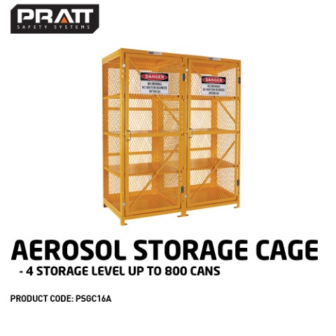 PRATT AEROSOL STORAGE CAGE TALL DOUBLE DOOR 8 STORAGE LEVELS 800 CANS